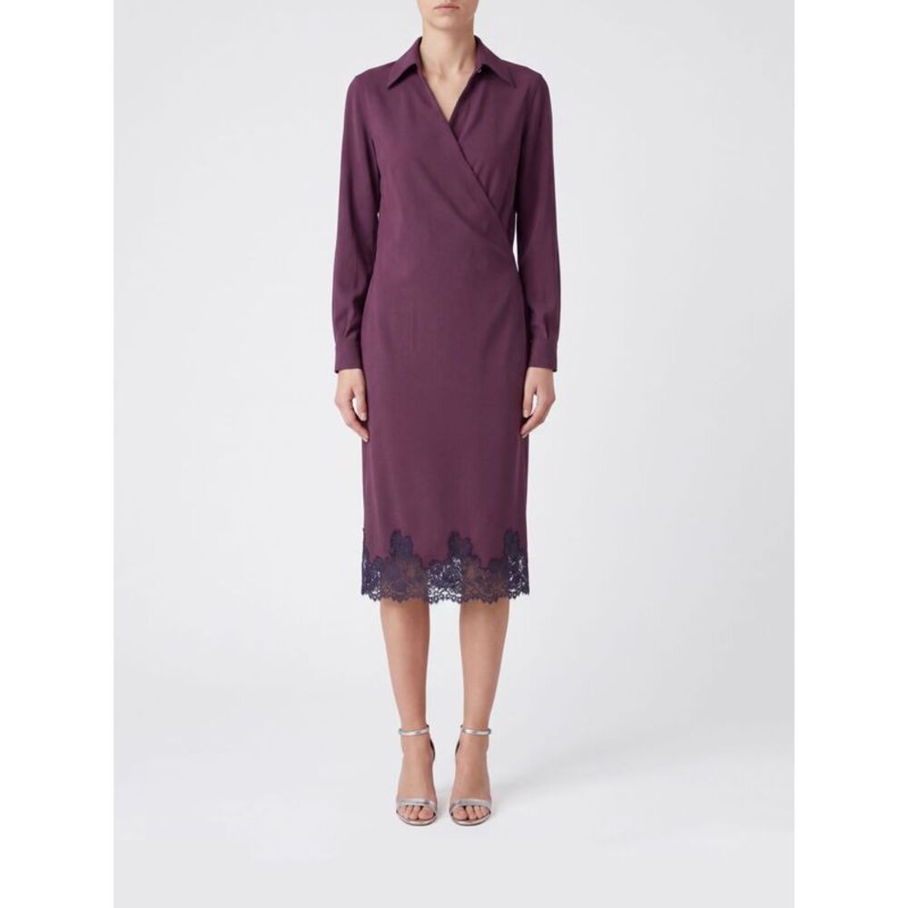 Midi Shirt Dress Alberta Ferretti In Wool Blend With Lace Inserts